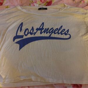 Los Angeles White Crop Top with Blue Print